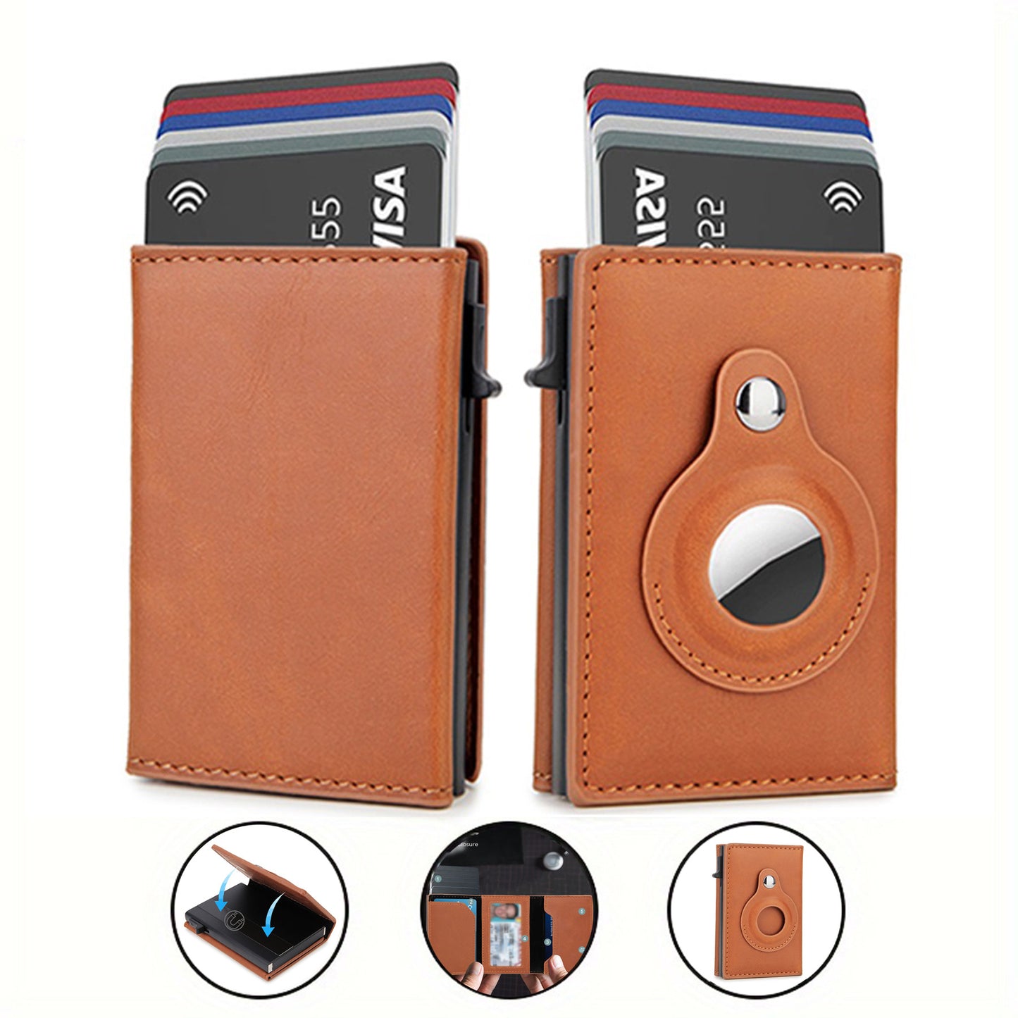 Anti-Theft Card Case with AirTag Holder for Men