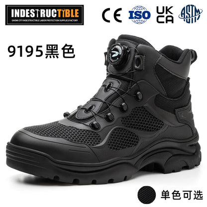 Steel-toe work boots, Kevlar sole, button close