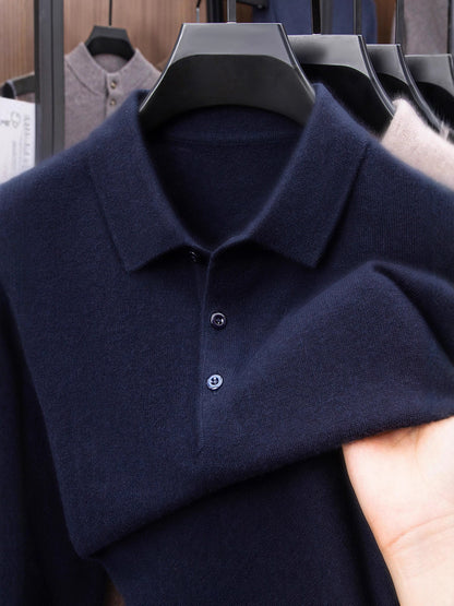 100% Wool Thickened Lapel Sweater for Men
