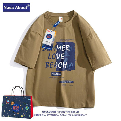 NASA co-branded, loose, short-sleeved cotton summer T-shirt