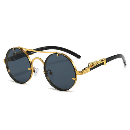 Retro double beam round frame sunglasses