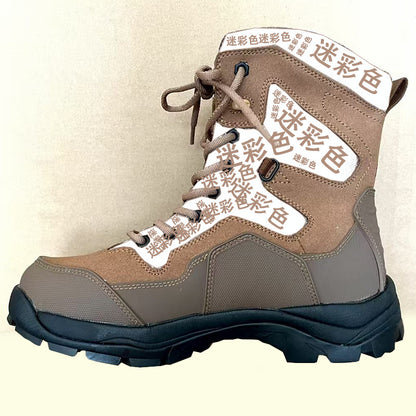 Men's brown waterproof leather high-top side-zip combat boots