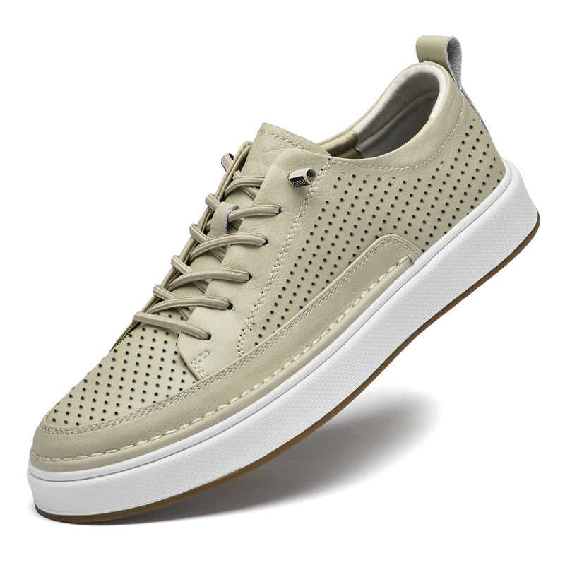 Men's autumn versatile white leather sneakers