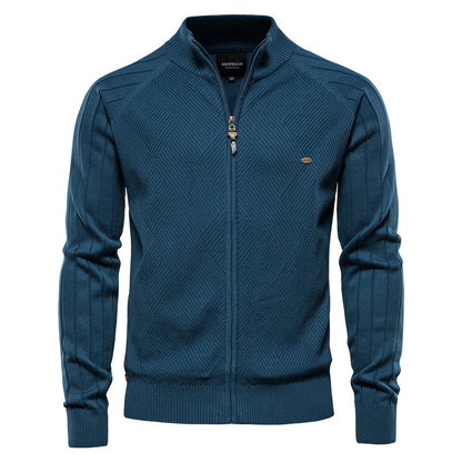 Men's autumn cardigan: versatile, casual, solid, high-neck jacquard knit