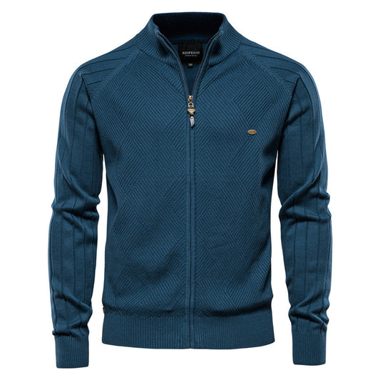 Men's autumn cardigan: versatile, casual, solid, high-neck jacquard knit