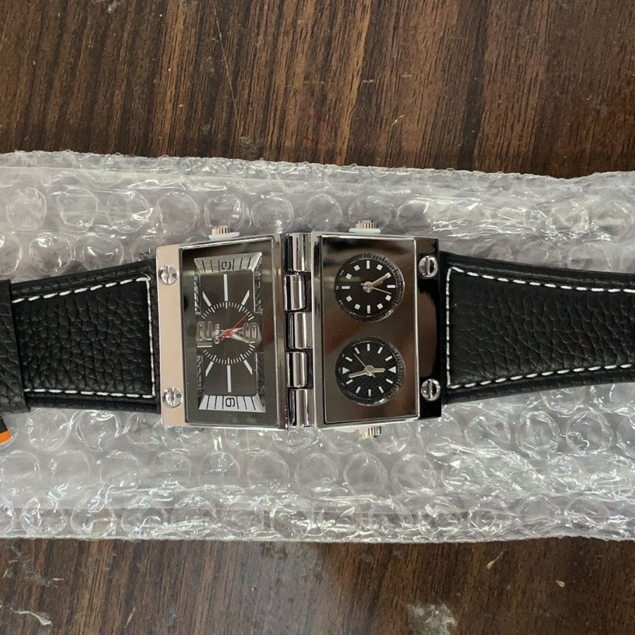 OULM Men’s Large Dial Multi-Time Zone  Watch