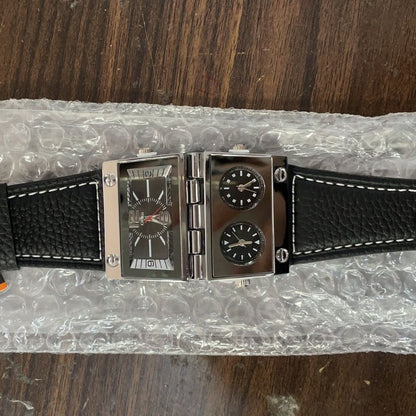 OULM Men’s Large Dial Multi-Time Zone  Watch
