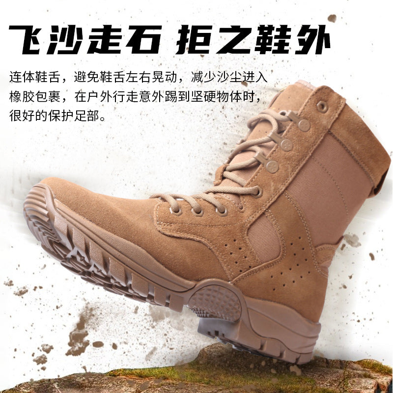 Men's brown waterproof leather high-top side-zip combat boots