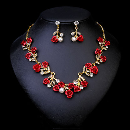 Rhinestone  jewelry set: earrings and necklace.