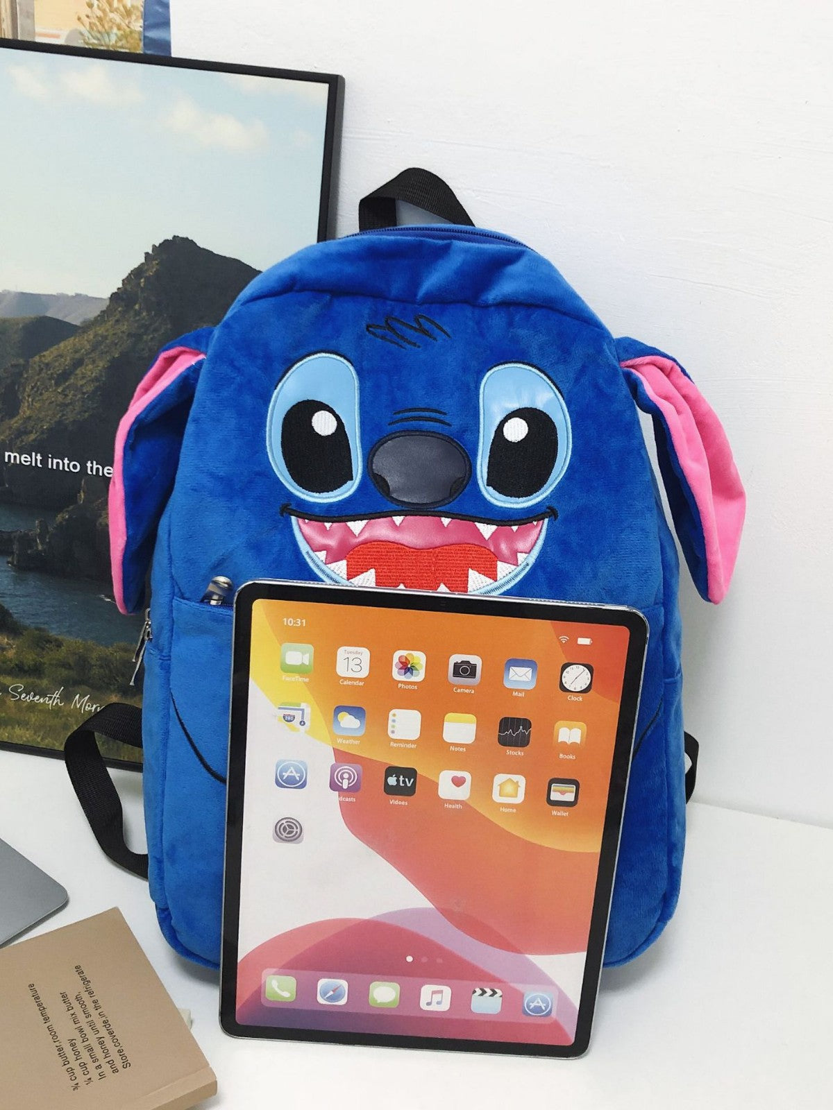 Stitch cute backpack, big children's school bag, cartoon backpack, middle and high school students, school bag, plush backpack