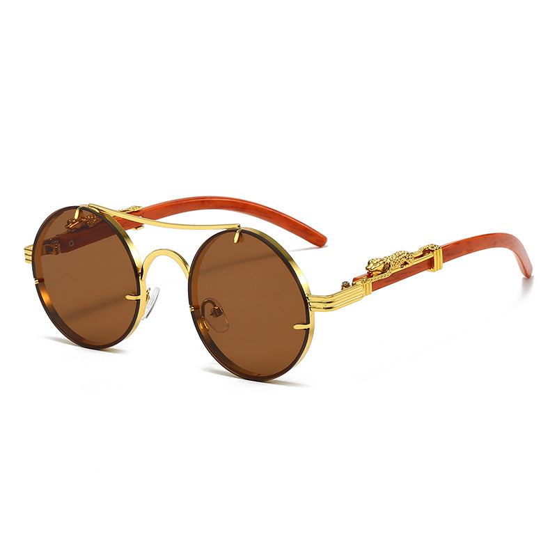 Retro double beam round frame sunglasses