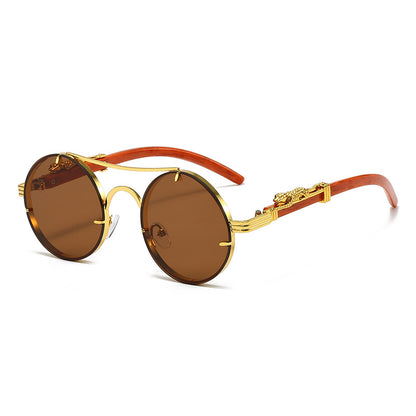 Retro double beam round frame sunglasses