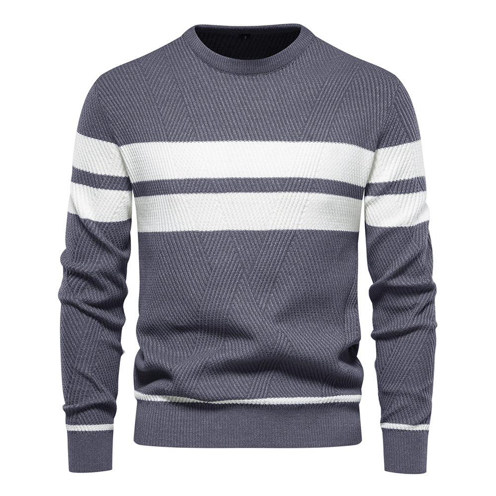 Men's striped, color-block, round-neck sweater