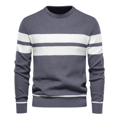 Men's striped, color-block, round-neck sweater