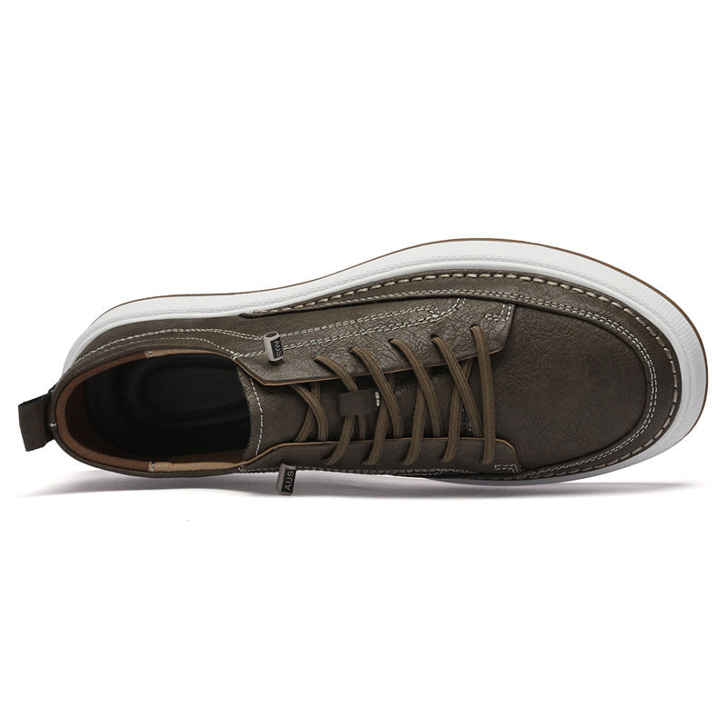 Men's autumn versatile white leather sneakers