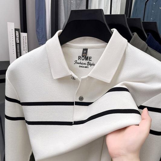 Men's Striped Long Sleeve Polo Shirt