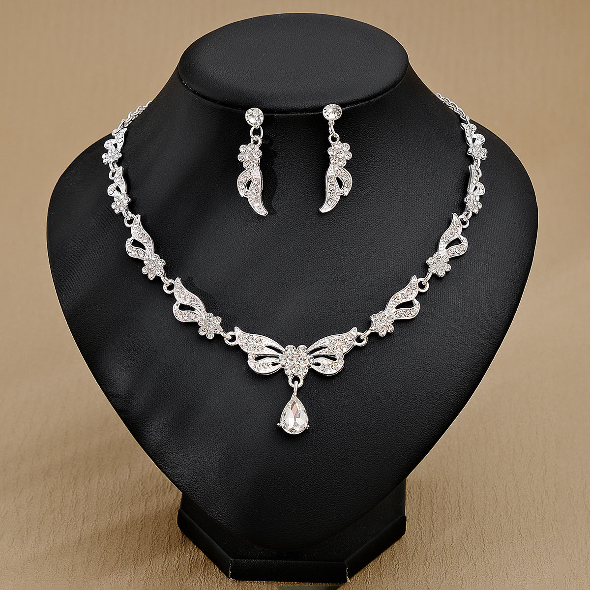 Rhinestone  jewelry set: earrings and necklace.