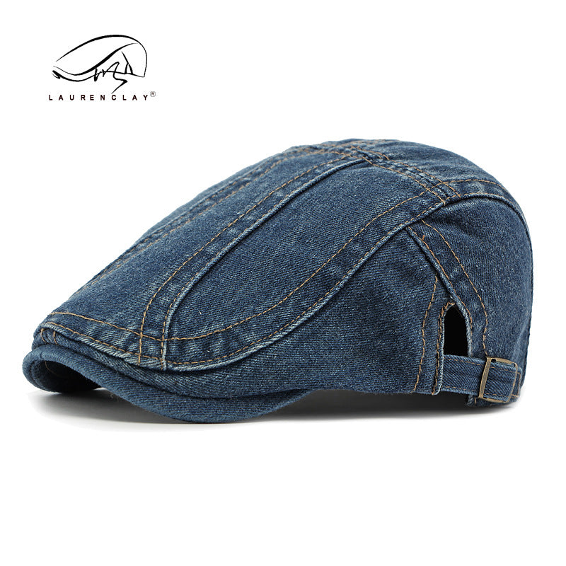 Men's washed denim beret, retro Korean style
