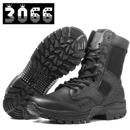 Men's brown waterproof leather high-top side-zip combat boots