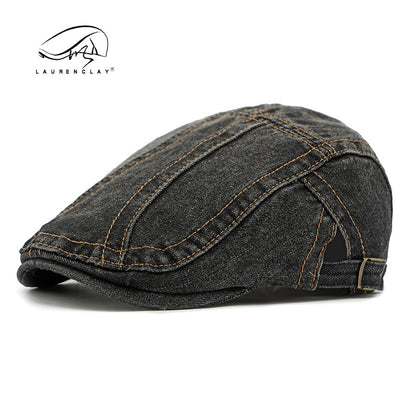 Men's washed denim beret, retro Korean style