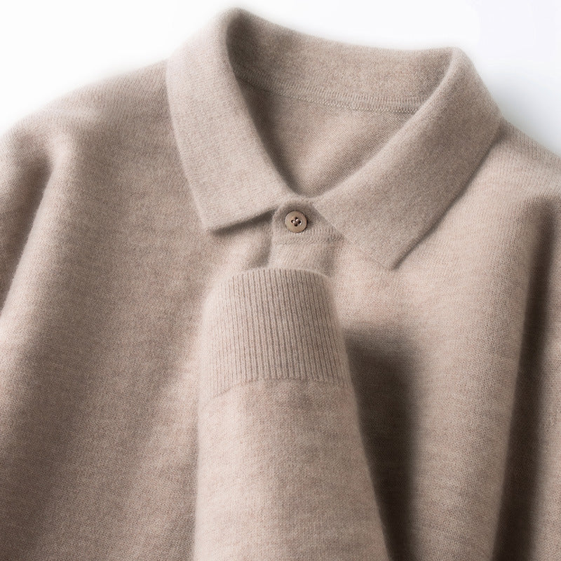100% Wool Thickened Lapel Sweater for Men