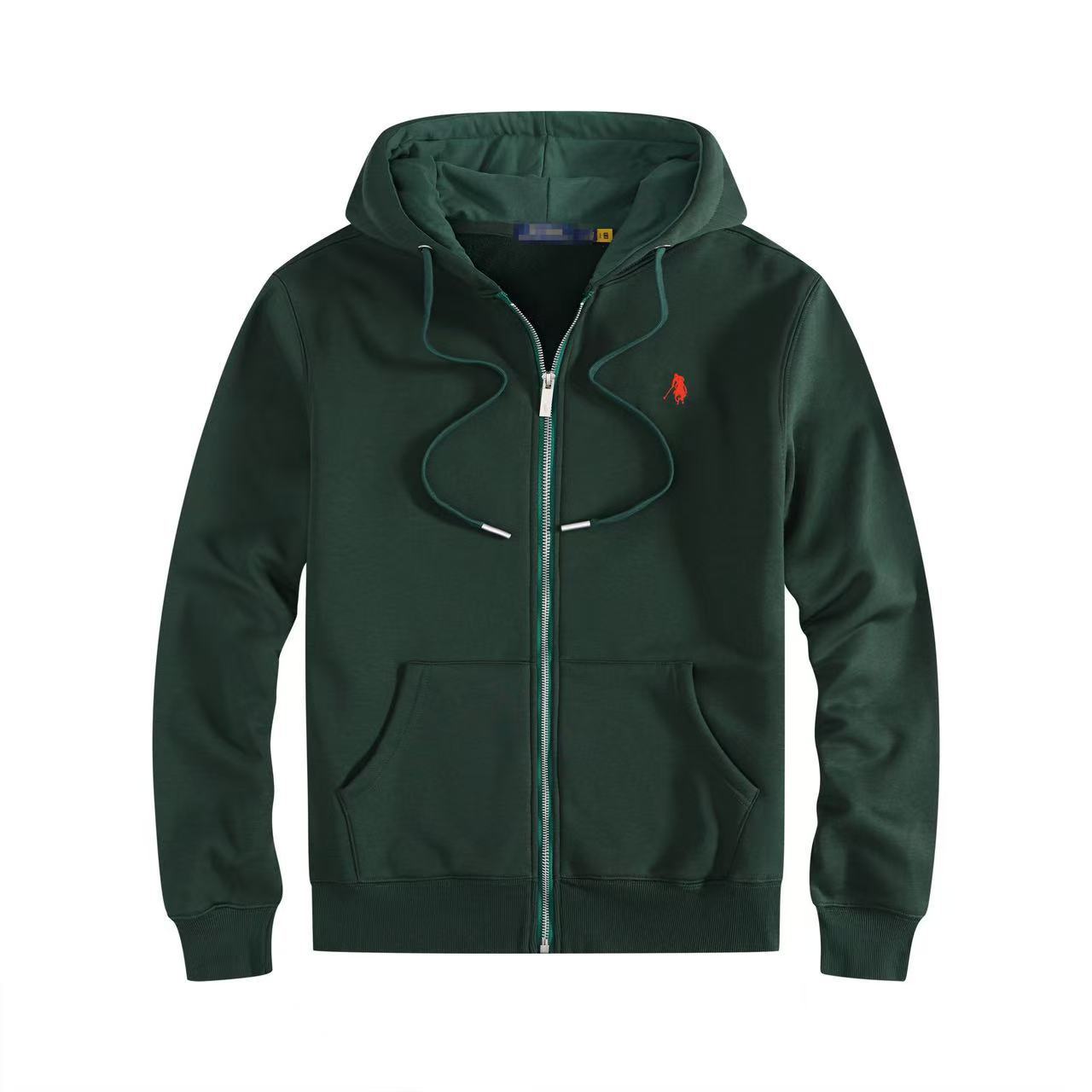 Men's fleece-lined, long-sleeve polo sweatshirt. Pony embroidery