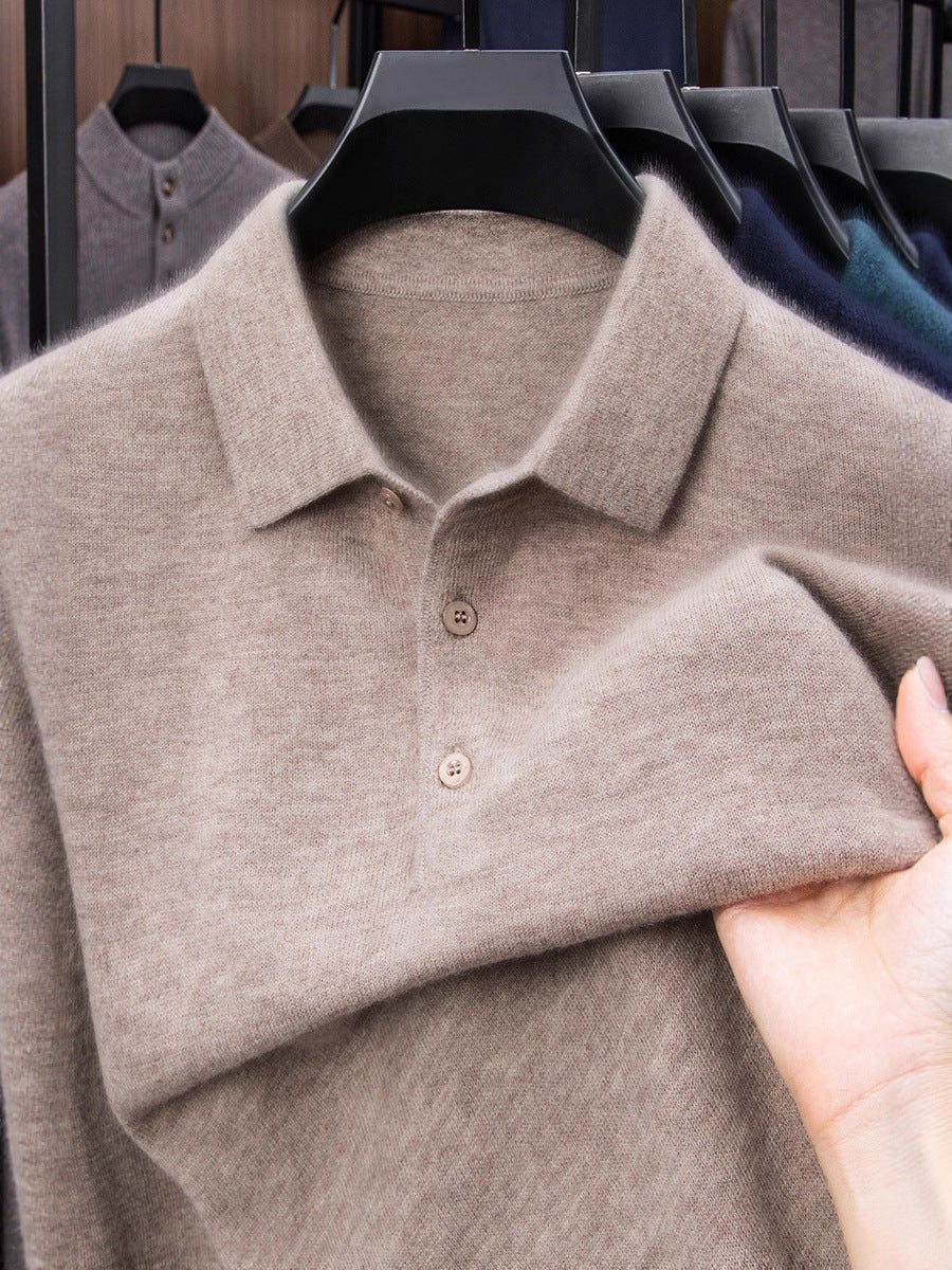 100% Wool Thickened Lapel Sweater for Men