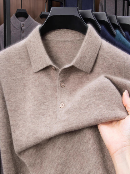 100% Wool Thickened Lapel Sweater for Men