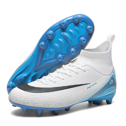 Unisex high top soccer cleats for pro outdoor grass training with AG spikes.