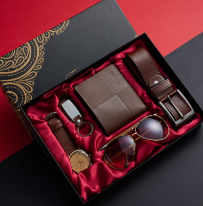 Men’s Gift Set – Quartz Watch, Belt, Wallet, Glasses & Keychain Combo