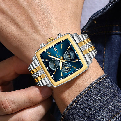 Luminous steel men's waterproof chronograph.