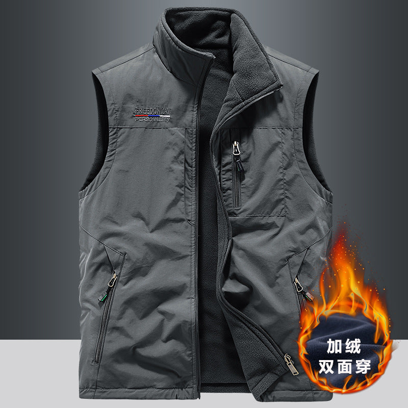 Men's fleece vest autumn/winter, sleeveless.