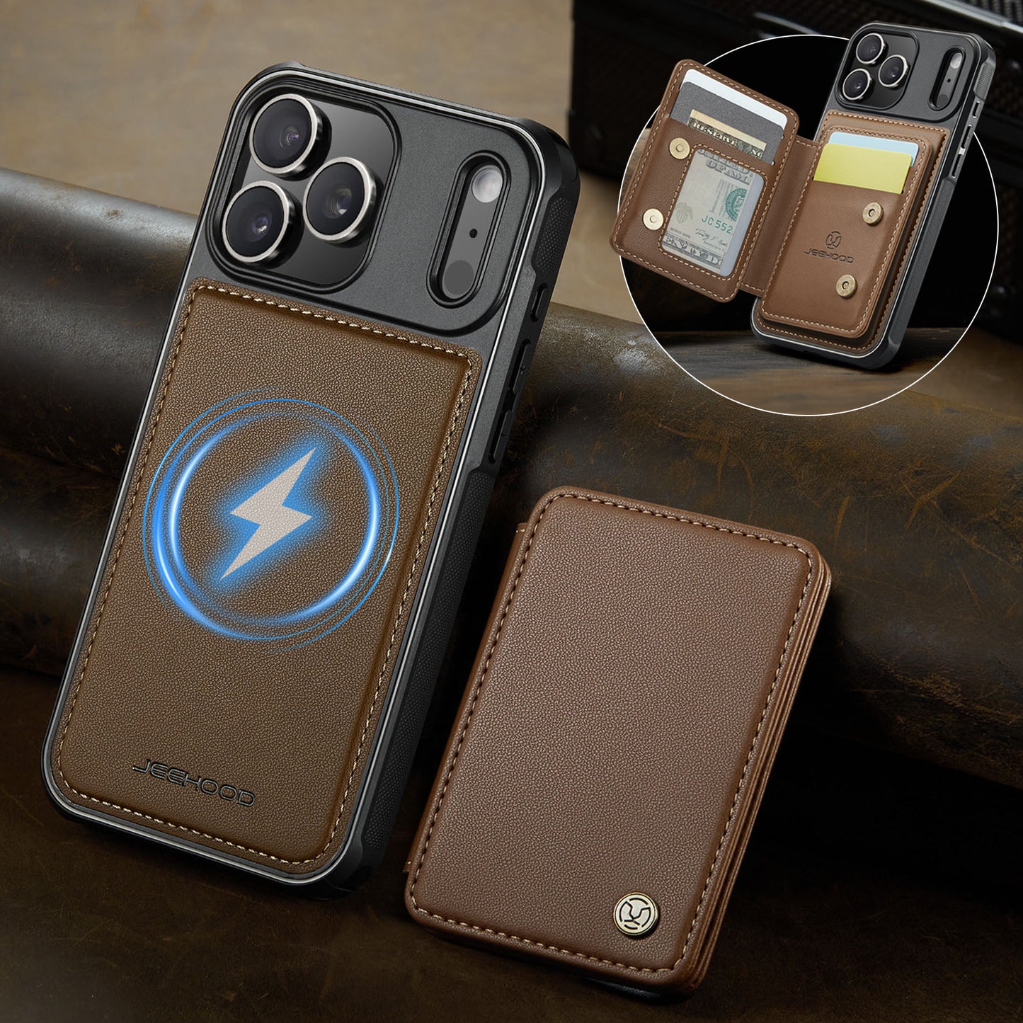 Mag Leather 2-in-1 Series  Magnetic Card & Wireless Charging Case for iPhone