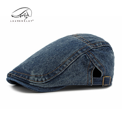 Men's washed denim beret, retro Korean style