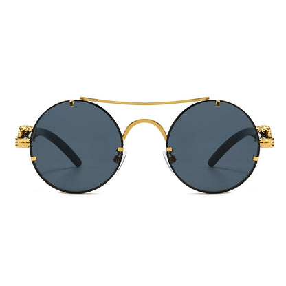 Retro double beam round frame sunglasses