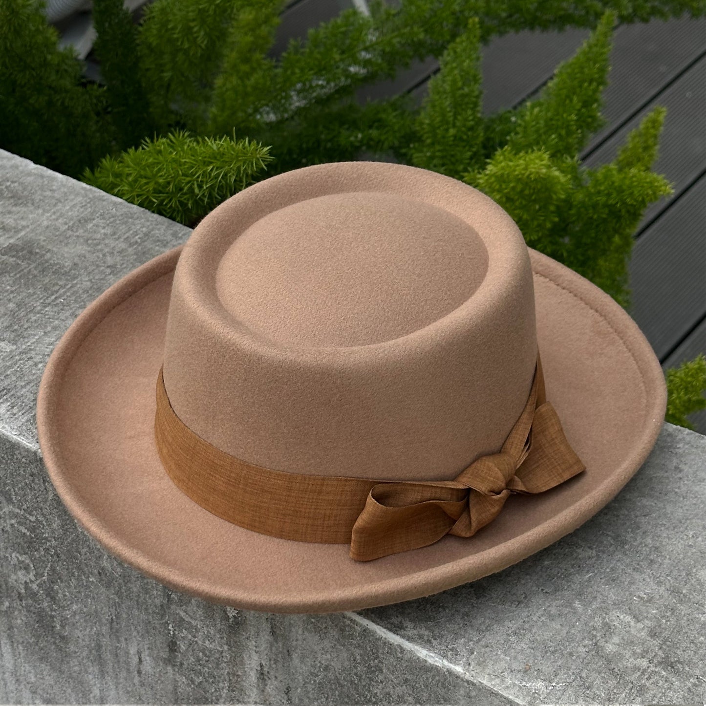 Tweed Rolled Flat Top Hat - Vintage British Style