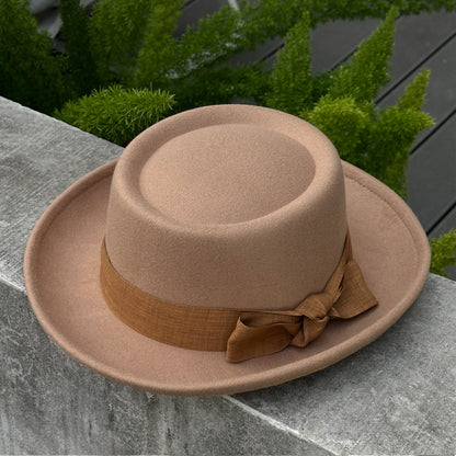 Tweed Rolled Flat Top Hat - Vintage British Style