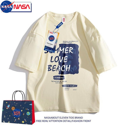 NASA co-branded, loose, short-sleeved cotton summer T-shirt