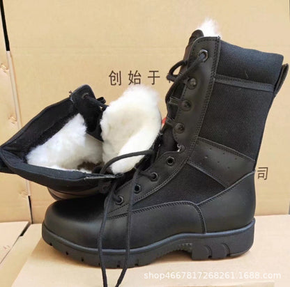 Men's brown waterproof leather high-top side-zip combat boots