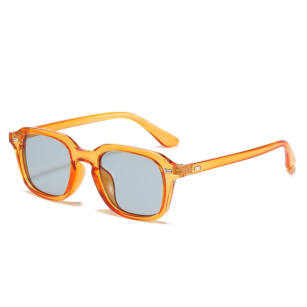 Classic square narrow frame sunglasses with gradient lenses and UV protection.