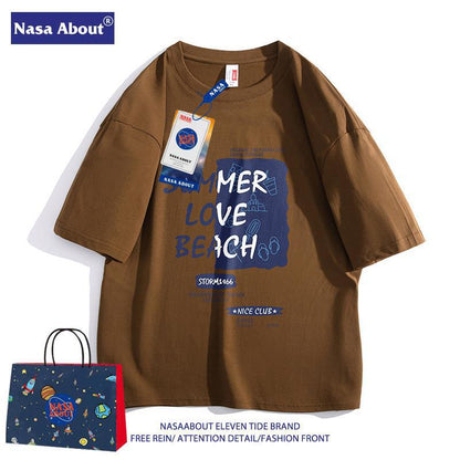 NASA co-branded, loose, short-sleeved cotton summer T-shirt