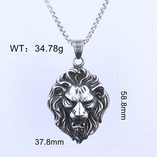 Titanium steel lion head pendant necklace.
