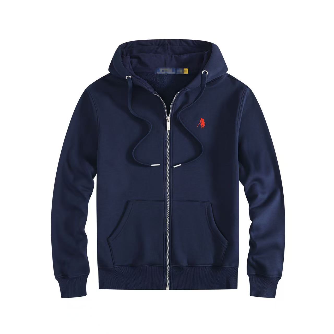 Men's fleece-lined, long-sleeve polo sweatshirt. Pony embroidery