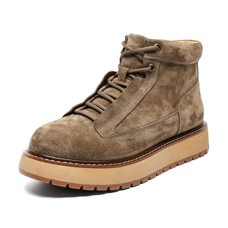 Men's  Autumn Leather Mid-Top Cargo Boots