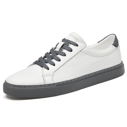 Plus size men's white low-top leather sneakers. Sporty and casual