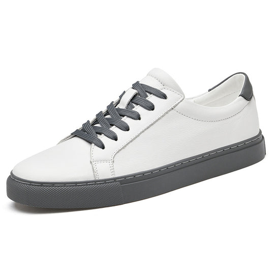 Plus size men's white low-top leather sneakers. Sporty and casual