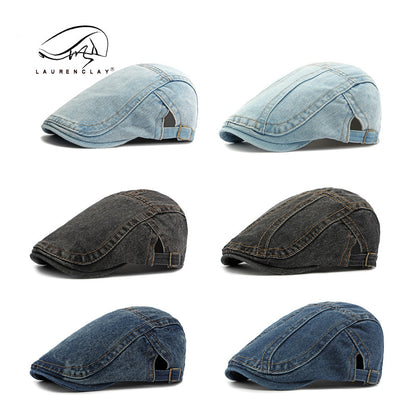 Men's washed denim beret, retro Korean style