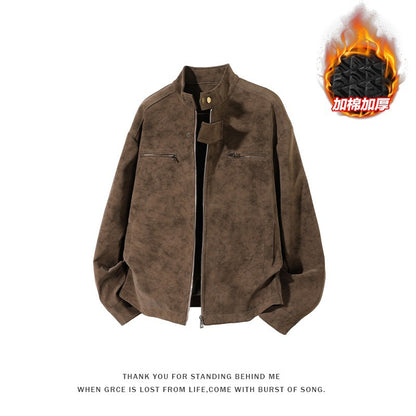 American Retro PU Leather Stand-Up Collar Jacket