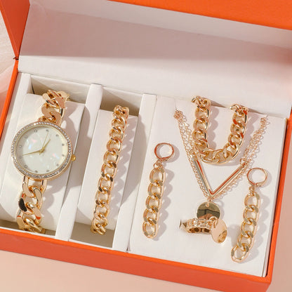 Fashion Square Bracelet, Watch, Multi-Layered Necklace, Sweater Chain Box Set