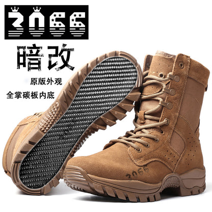 Men's brown waterproof leather high-top side-zip combat boots